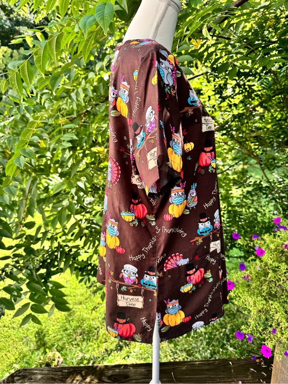 NWT ScrubStar Thanksgiving Owl Scrub Top Large Harvest Time Cotton Nurse - Picture 7 of 12